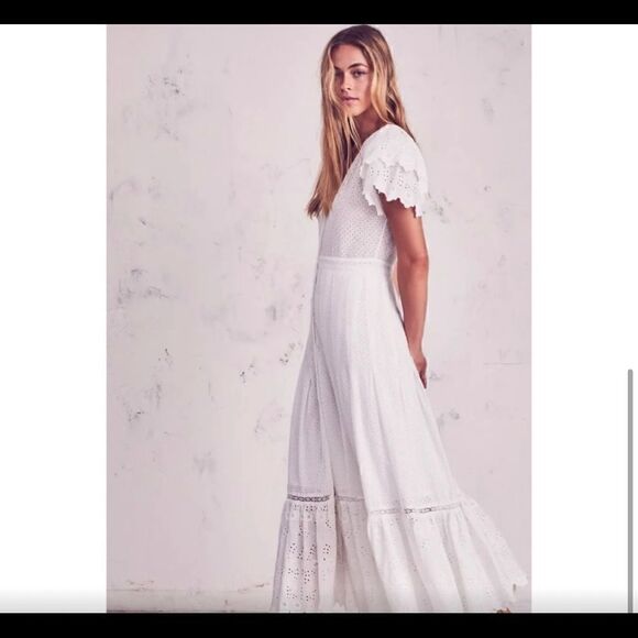 LOVESHACKFANCY Jodie Eyelet Ruffle White Dress $695 Size 4 Button Down - Picture 3 of 16
